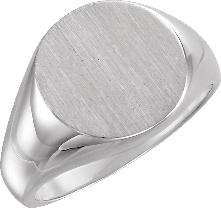 14K White 15 mm Round Signet Ring