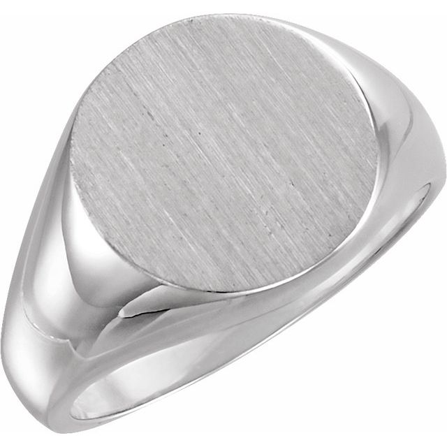 10K White 15 mm Round Signet Ring