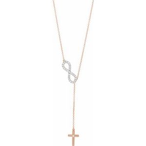 14K Rose 1/5 CTW Natural Diamond Infinity-Inspired Cross 16-18" Necklace