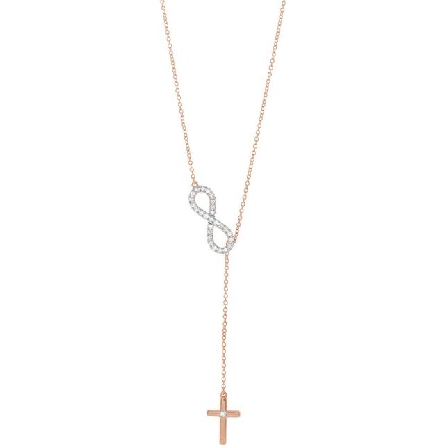 14K Rose 1/5 CTW Diamond Infinity-Inspired Cross 16-18" Necklace
