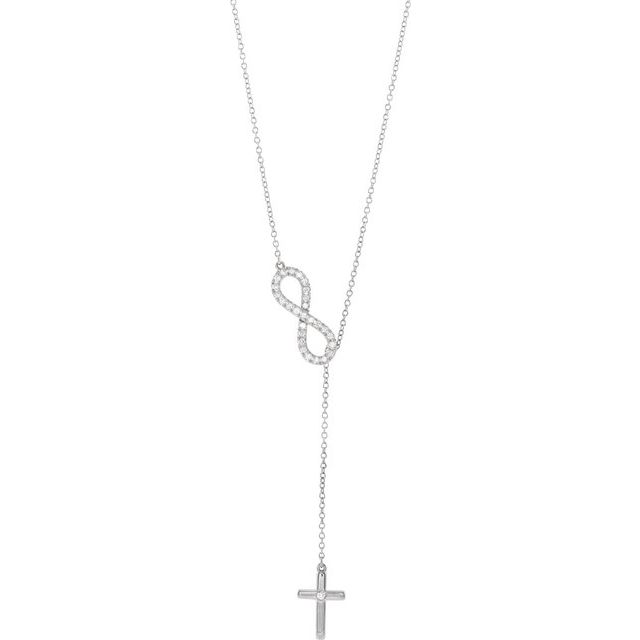 14K White 1/5 CTW Diamond Infinity-Inspired Cross 16-18" Necklace