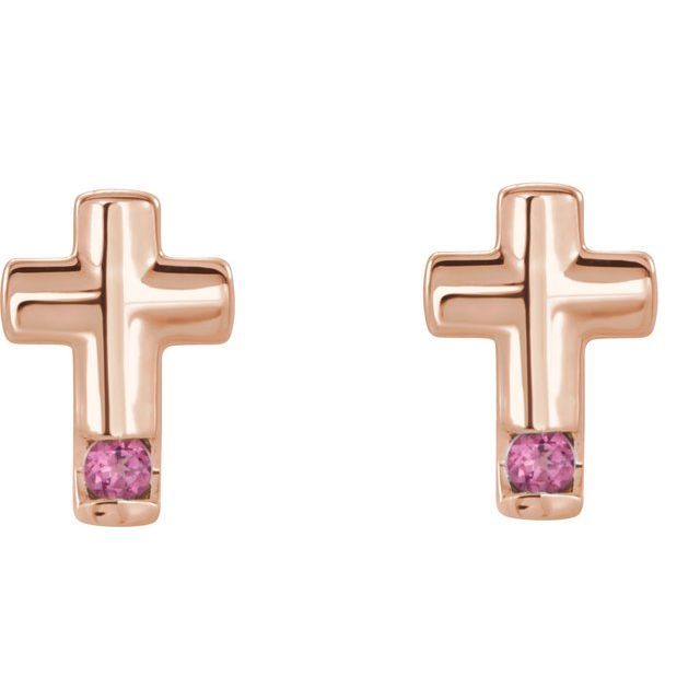 14K Rose Natural Pink Tourmaline Cross Earrings