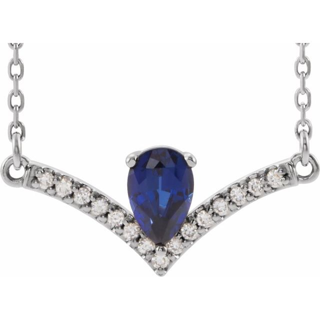 14K White Blue Sapphire & .06 CTW Diamond 18" Necklace           