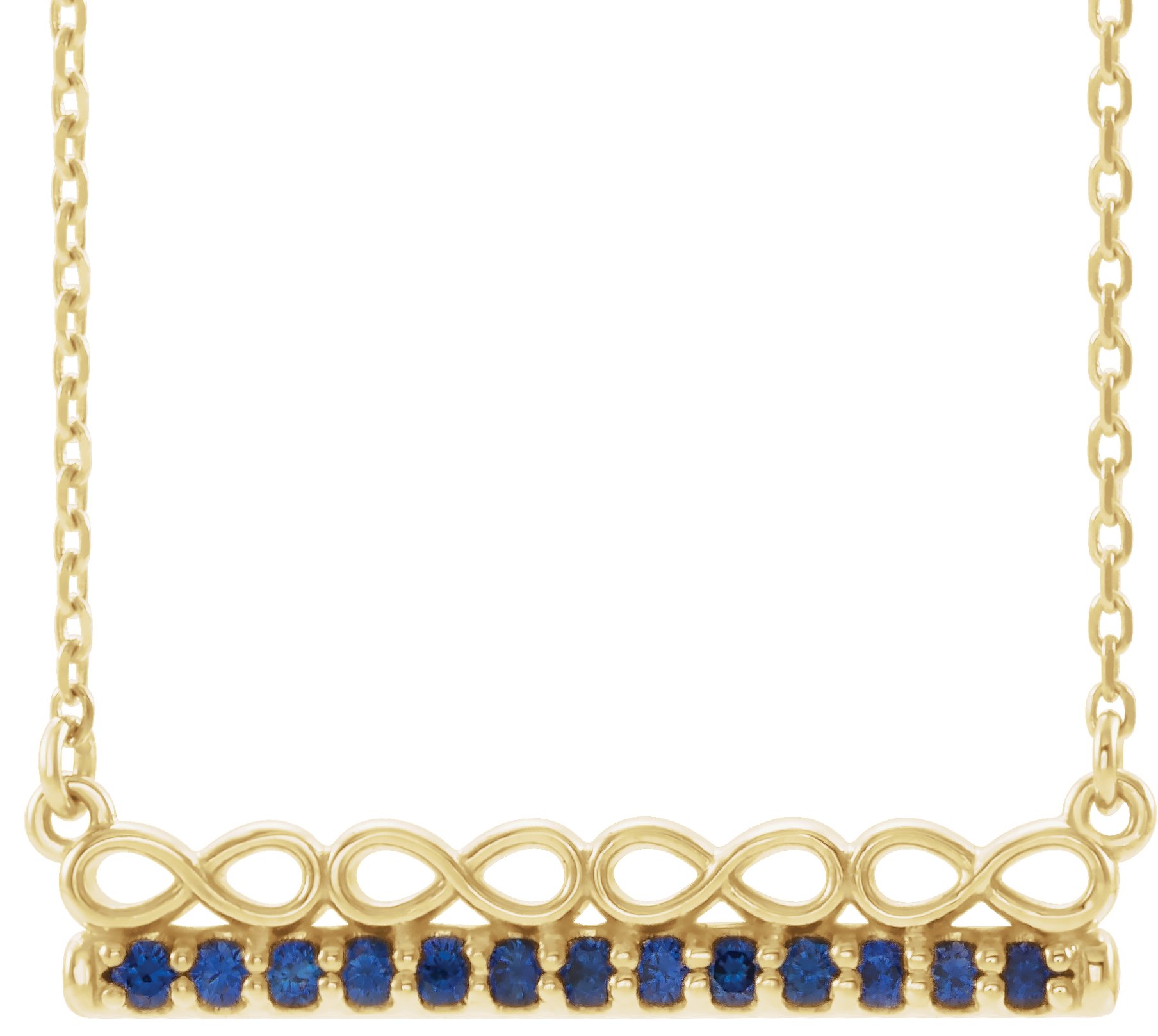 14K Yellow Blue Sapphire Infinity-Inspired Bar 18" Necklace