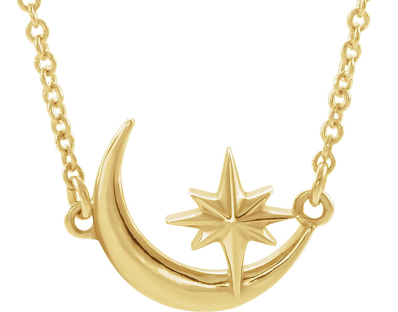 14K Yellow Crescent Moon & Star 16-18" Necklace   