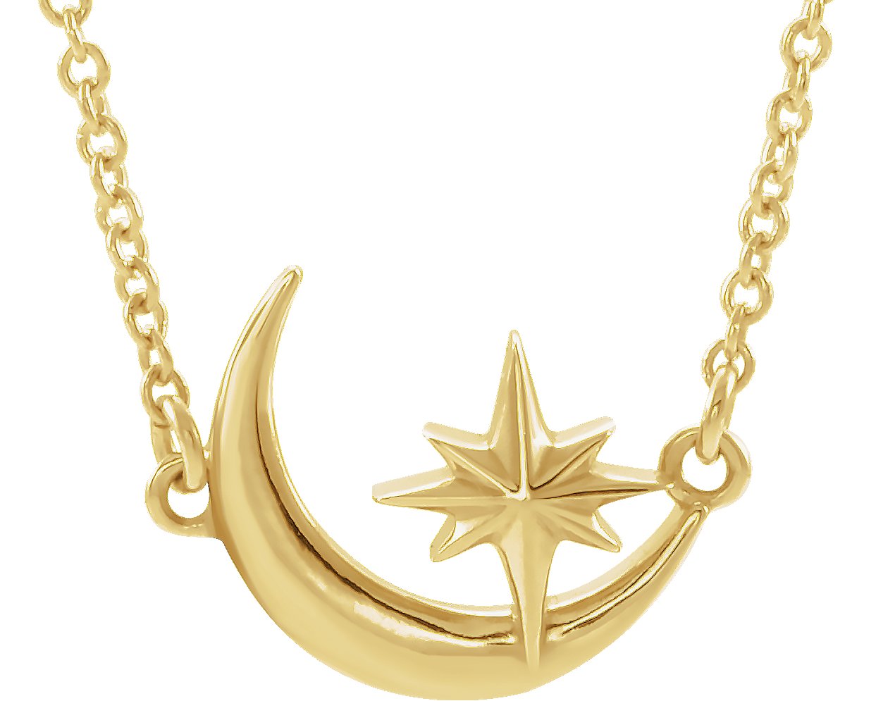 14K Yellow Crescent Moon & Star 16-18 Necklace   