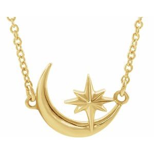 14K Yellow Crescent Moon & Star 16-18" Necklace   