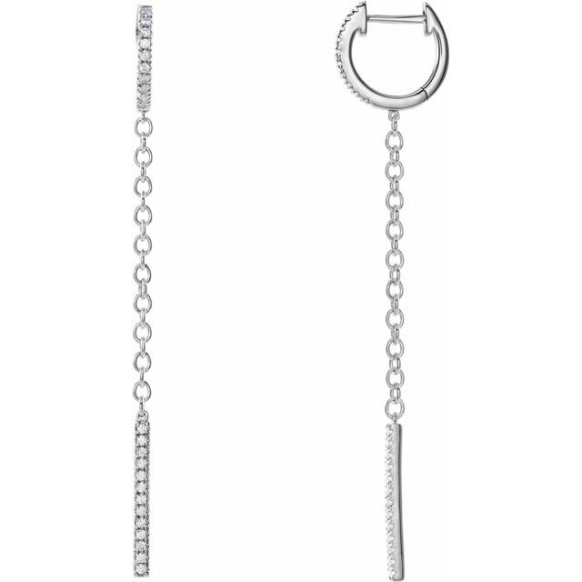 14K White 1/4 CTW Diamond Hinged Hoop Chain Earrings 