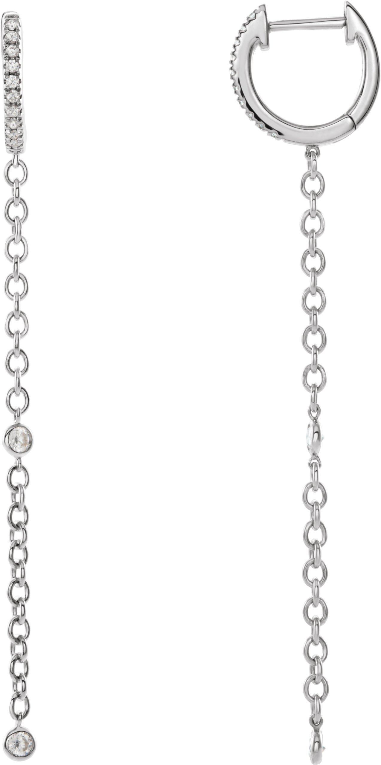 14K White 1/4 CTW Natural Diamond Hinged Hoop Chain Earrings