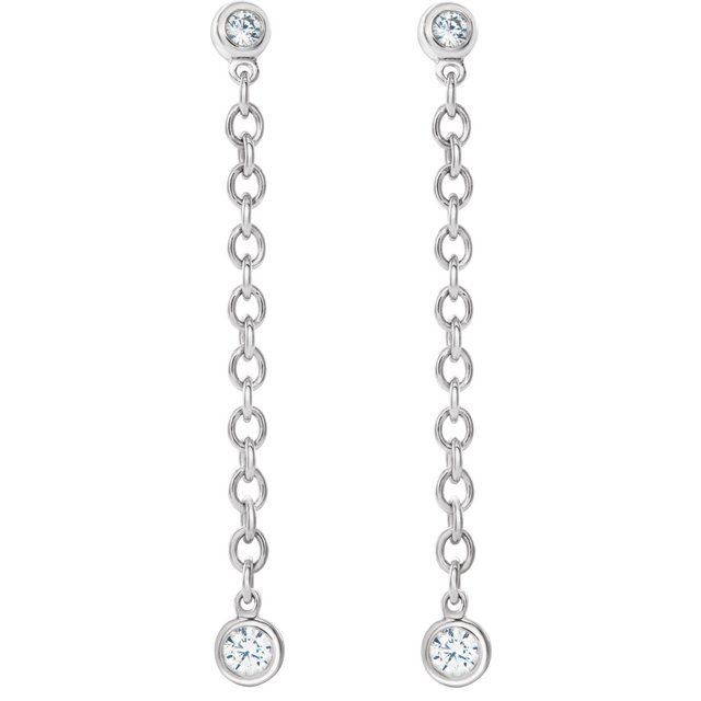 14K White  1/5 CTW Natural Diamond Hinged Hoop Chain Earrings