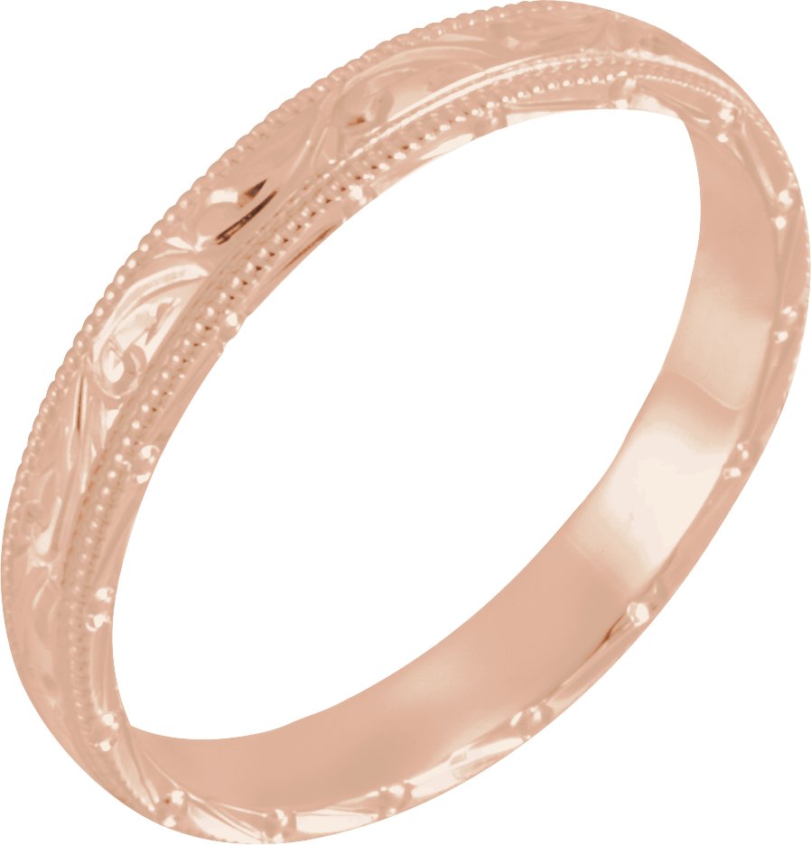 14K Rose 3 mm Milgrain Stepped-Edge Sculptural Half Round Band Size 6