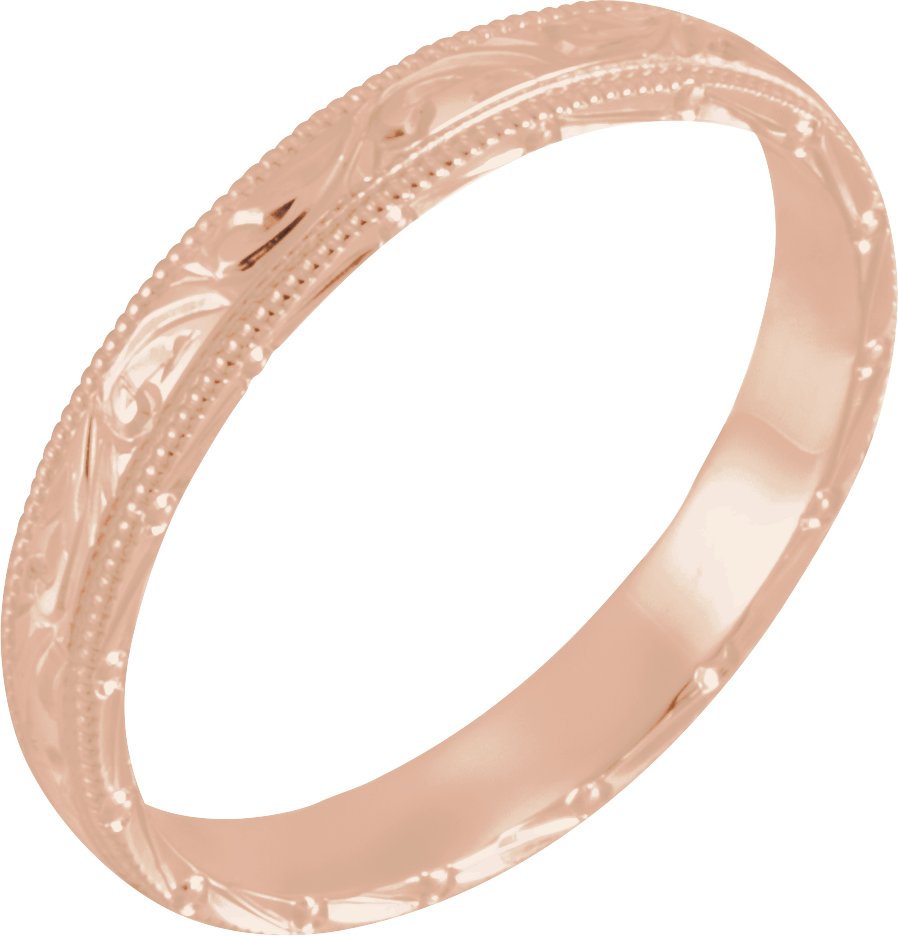 14K Rose 3 mm Design-Engraved Milgrain Band Size 6