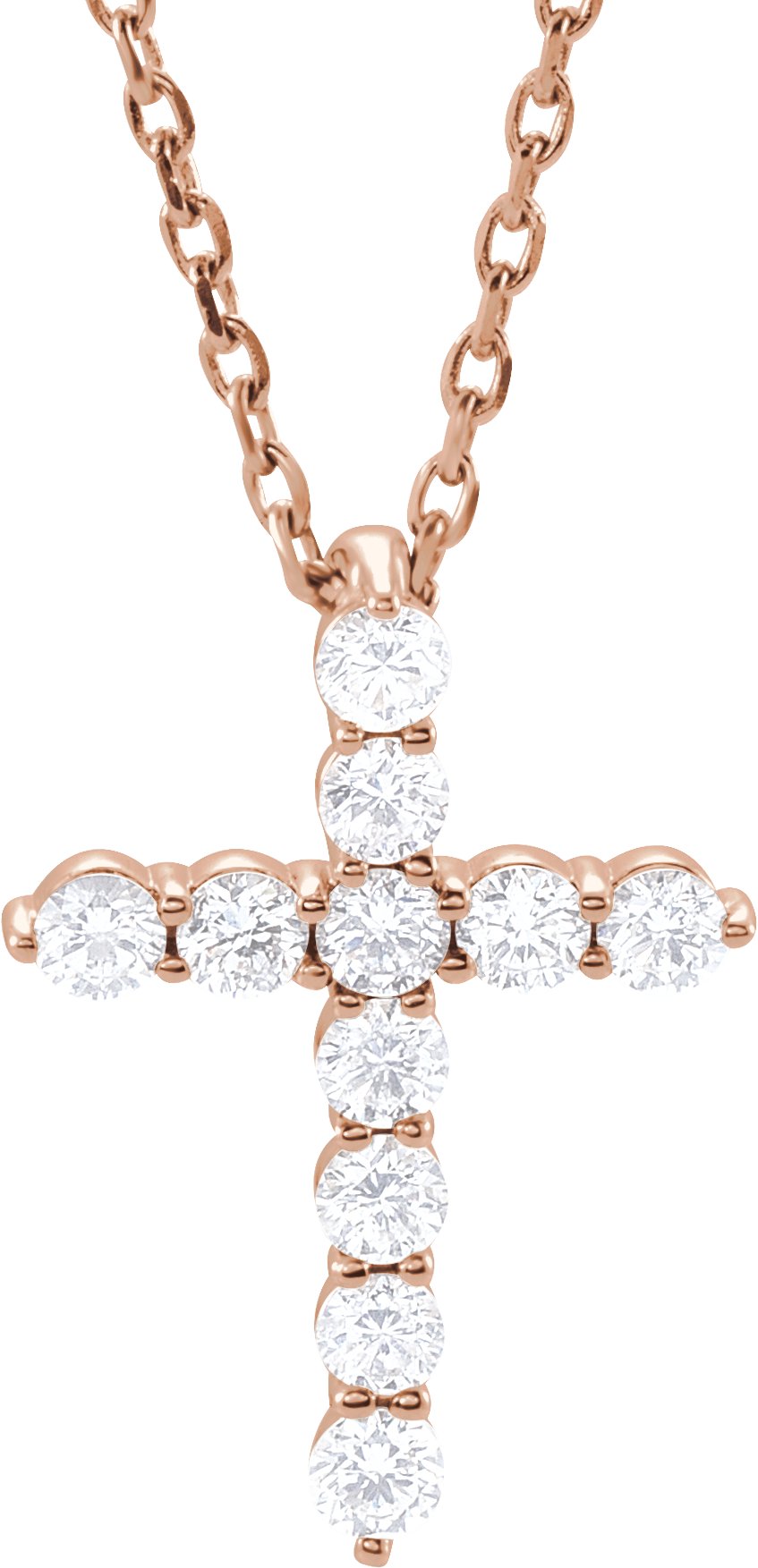 14K Rose 14.6x10.5 mm 1/4 CTW Natural Diamond Cross 16-18" Necklace