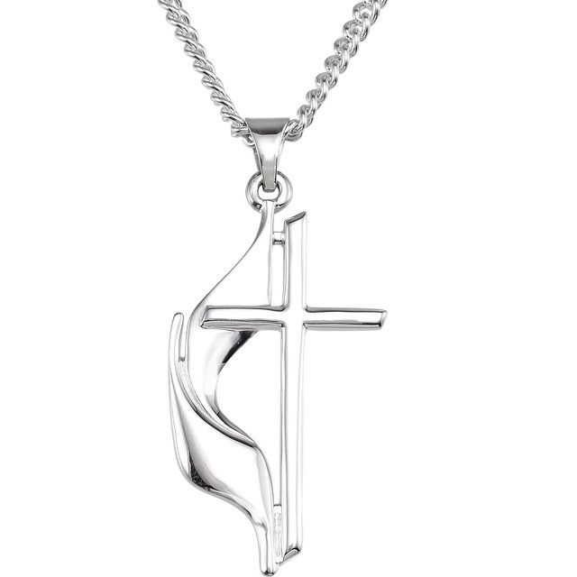 Sterling Silver Methodist Cross 18 Necklace
