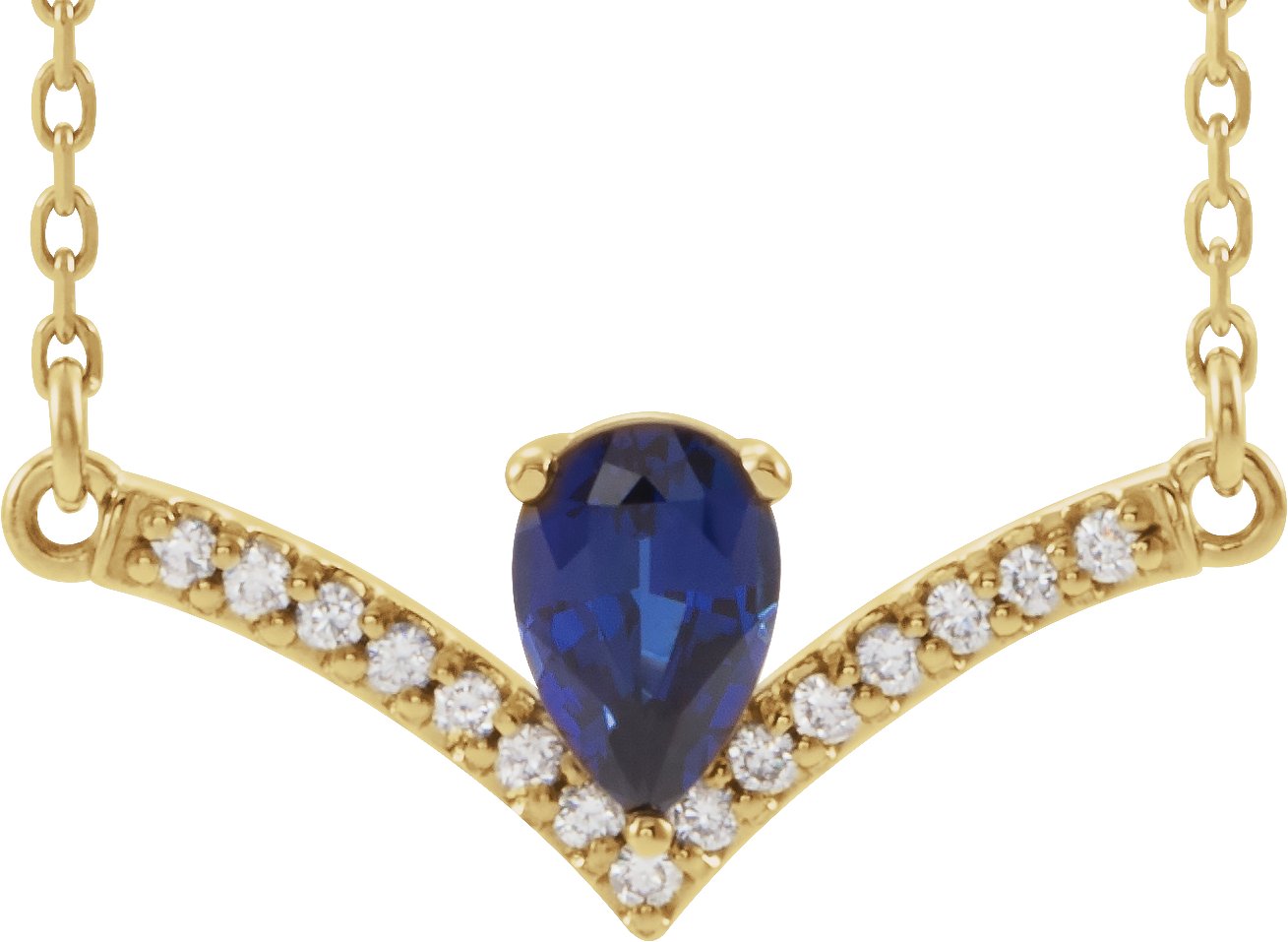 14K Yellow Blue Sapphire & .06 CTW Diamond 16" Necklace           