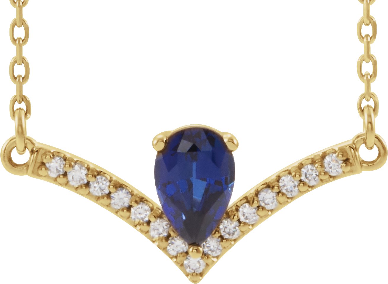 14K Yellow Blue Sapphire & .06 CTW Diamond 18 Necklace           