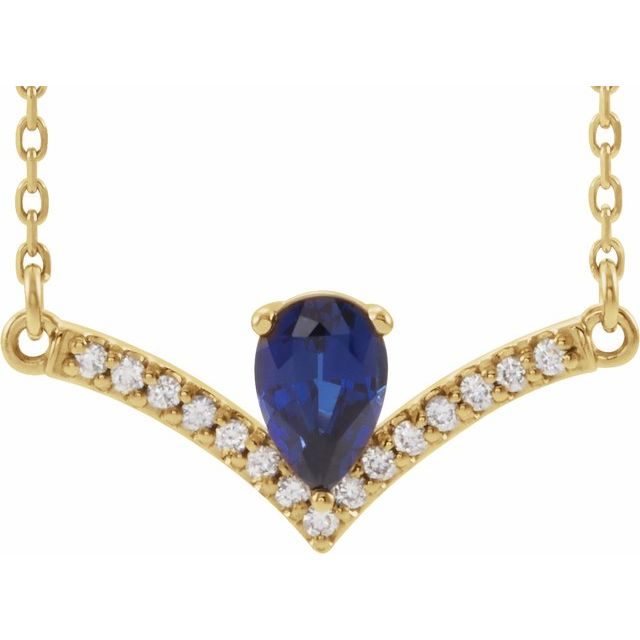 14K Yellow Blue Sapphire & .06 CTW Diamond 18" Necklace           