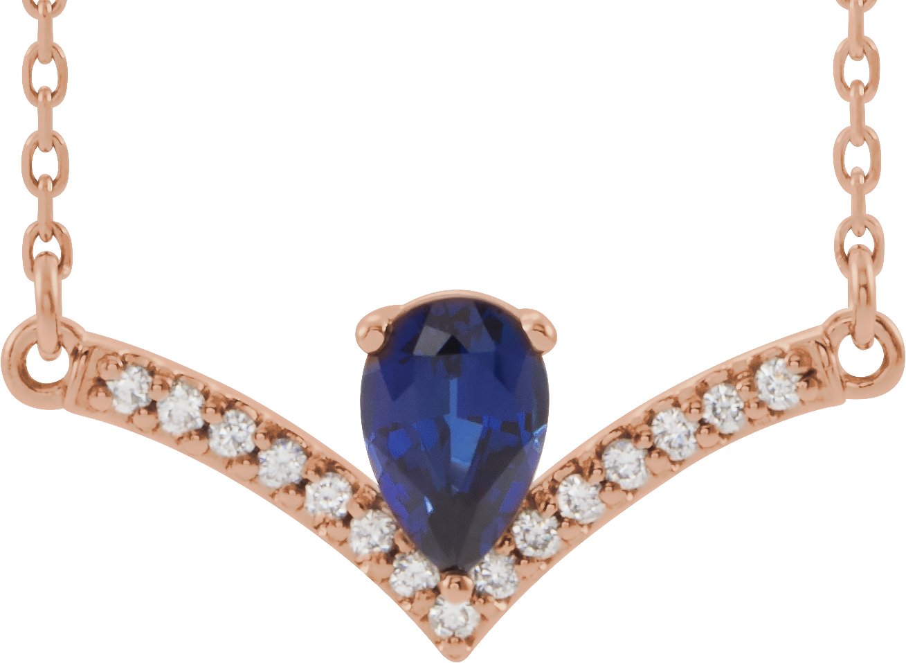 14K Rose Lab-Grown Blue Sapphire & .06 CTW Natural Diamond 18 Necklace