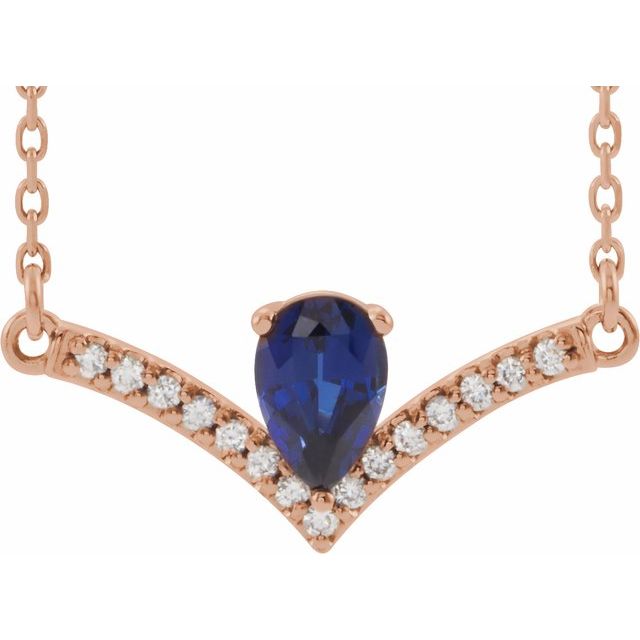 14K Rose Lab-Grown Blue Sapphire & .06 CTW Diamond 18" Necklace