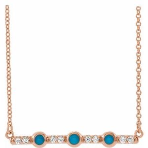 14K Rose Turquoise & 1/8 CTW Diamond Bar 18" Necklace
