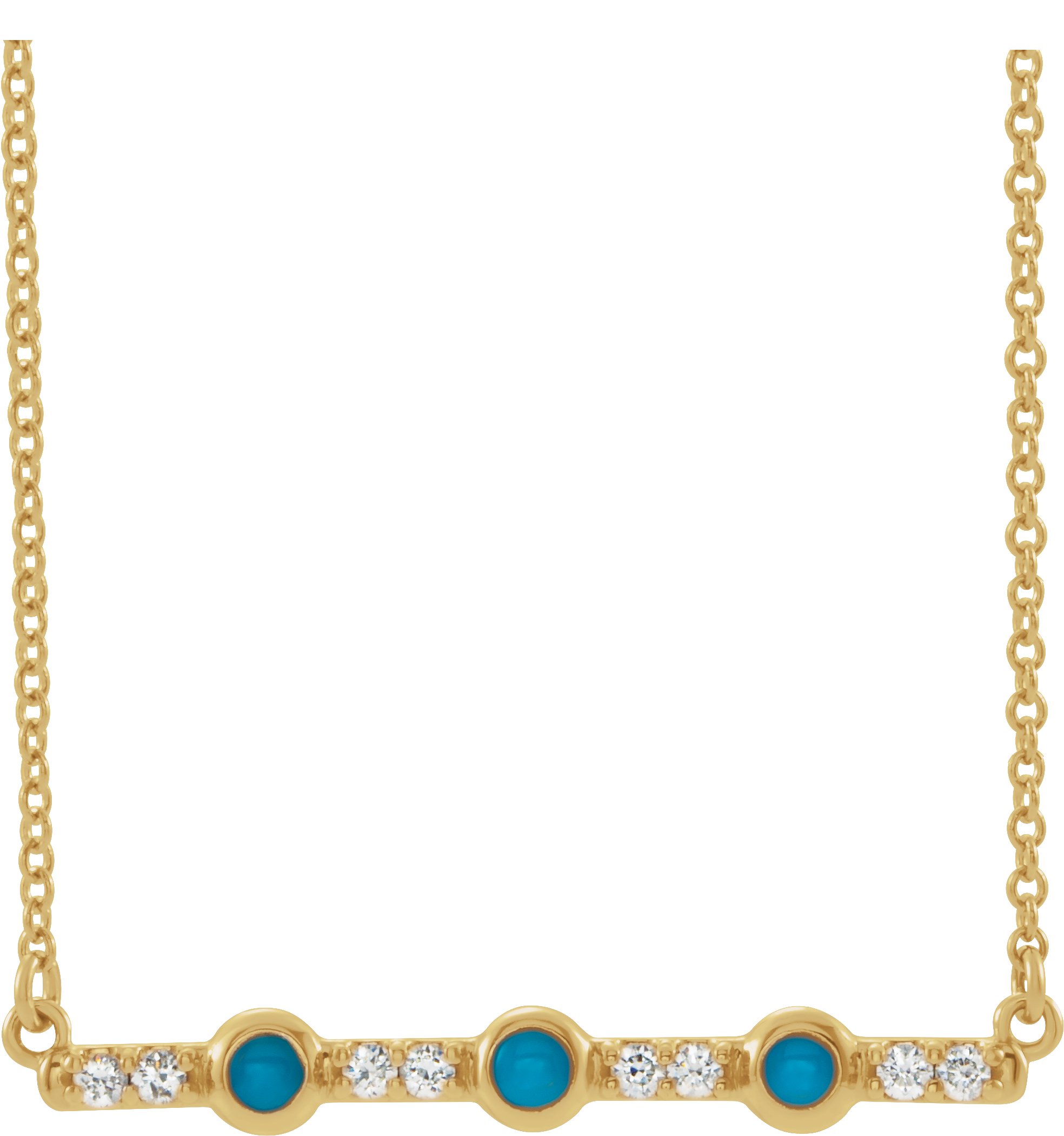 14K Yellow Turquoise & 1/8 CTW Diamond Bar 16" Necklace