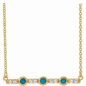 14K Yellow Turquoise & 1/8 CTW Diamond Bar 16" Necklace