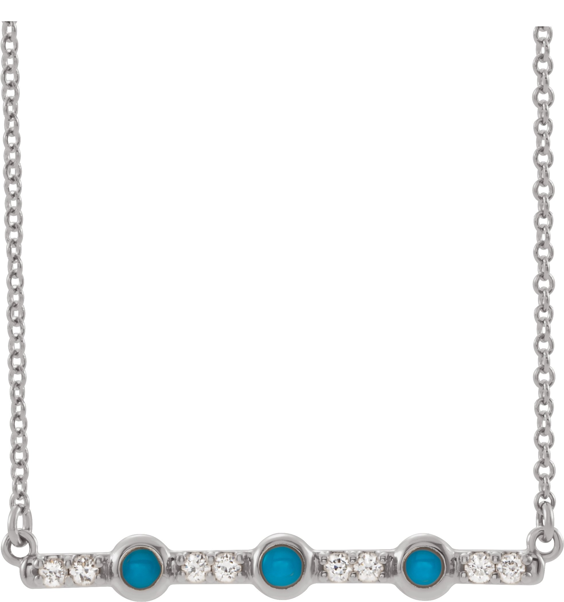 14K White Natural Turquoise & 1/10 CTW Natural Diamond Bar 18" Necklace