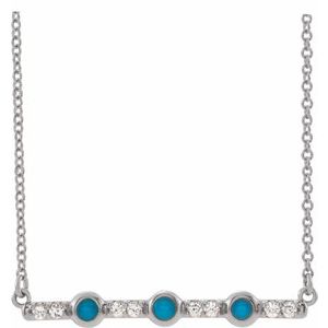 14K White Natural Turquoise & 1/8 CTW Natural Diamond Bar 16" Necklace
