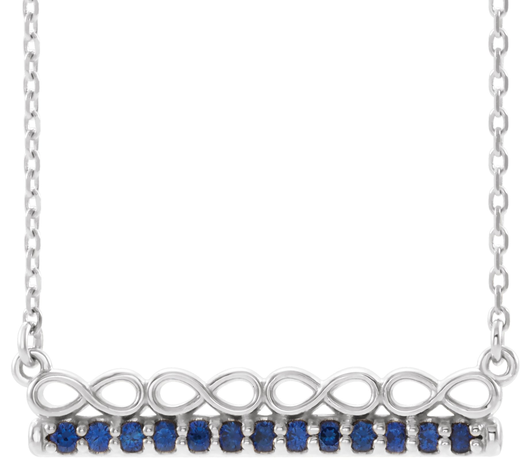14K White Natural Blue Sapphire Infinity-Inspired Bar 18" Necklace