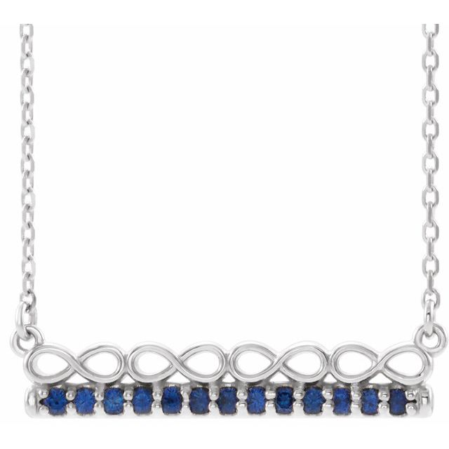 14K White Natural Blue Sapphire Infinity-Inspired Bar 18
