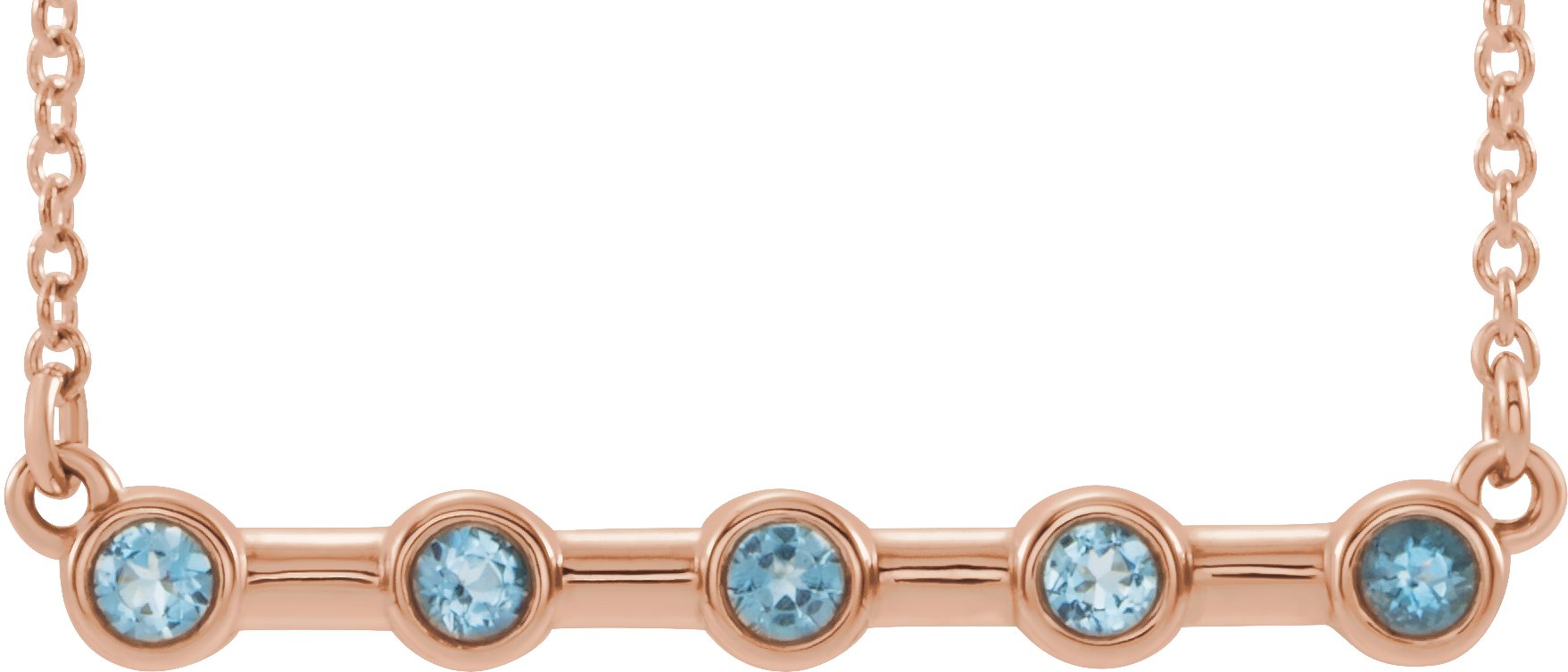 14K Rose Aquamarine Bezel-Set Bar 18" Necklace       