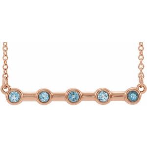 14K Rose Aquamarine Bezel-Set Bar 18" Necklace       