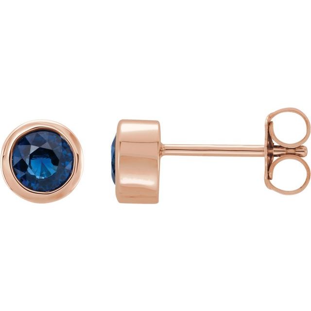 14K Rose Natural Blue Sapphire Bezel-Set Earrings