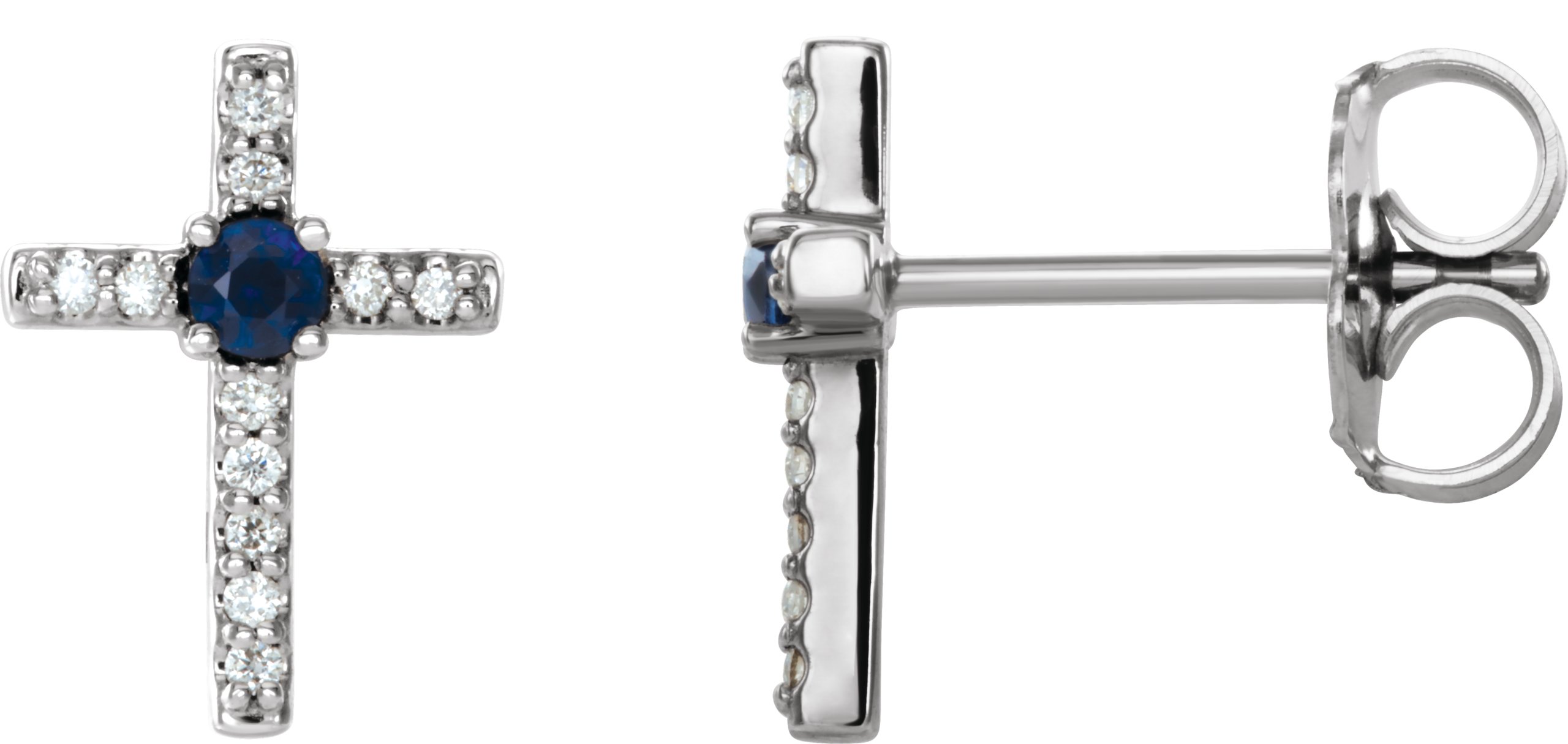 14K White Lab-Created Blue Sapphire & .05 CTW Diamond Cross Earrings