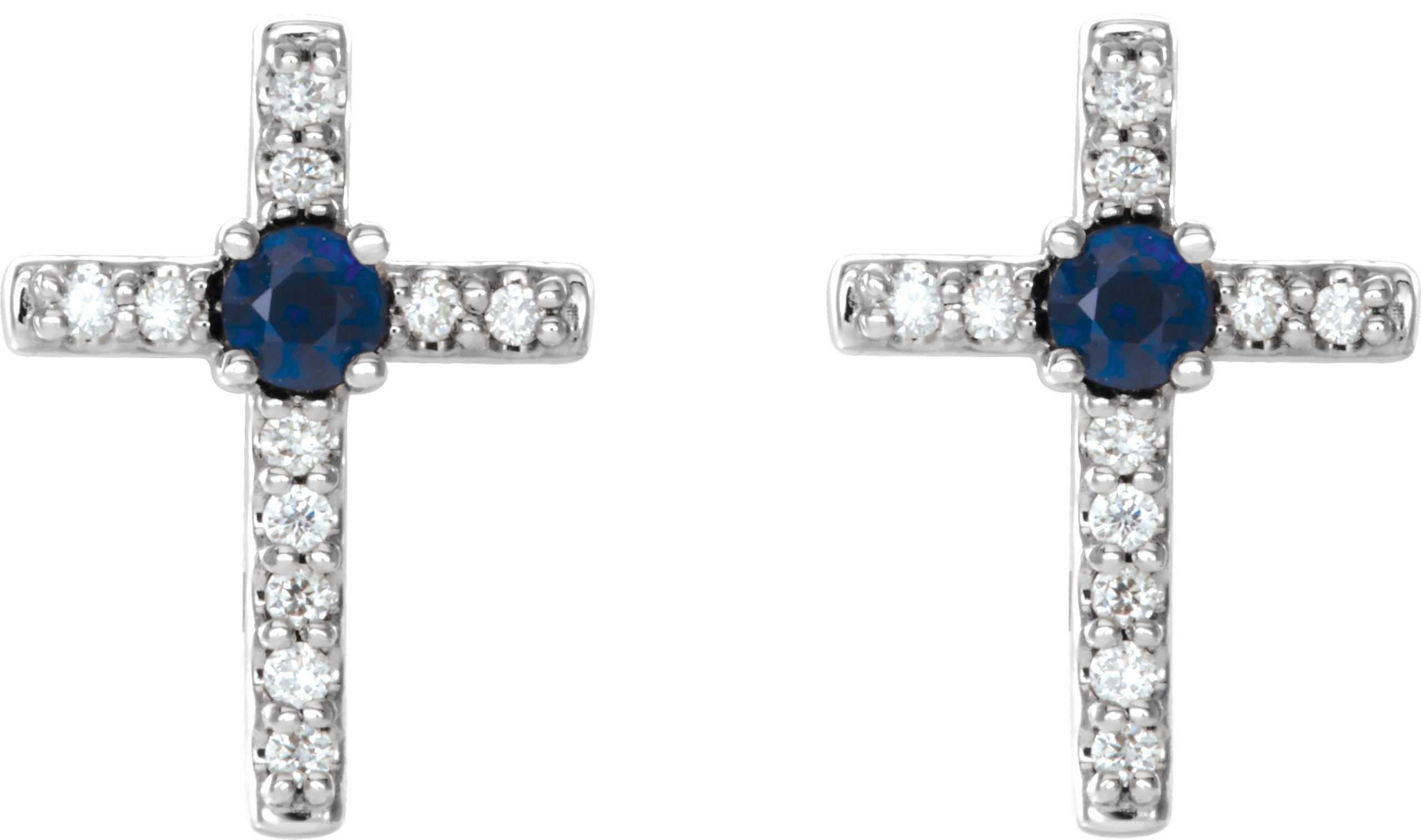 14K White Blue Sapphire & .05 CTW Diamond Cross Earrings