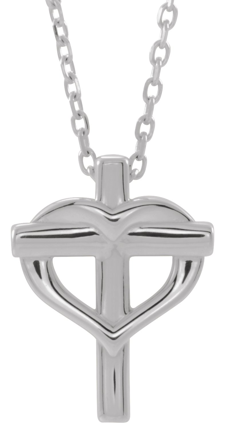 Sterling Silver Youth Cross with Heart 15