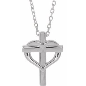 Sterling Silver Youth Cross with Heart 15" Necklace