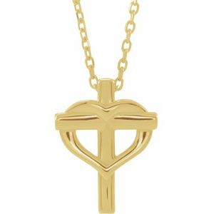14K Yellow Youth Cross with Heart 15" Necklace