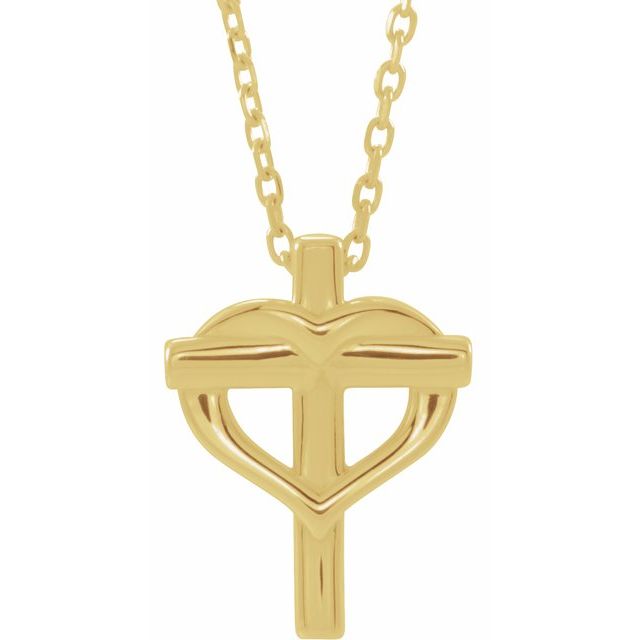 14K Yellow Youth Cross with Heart 15