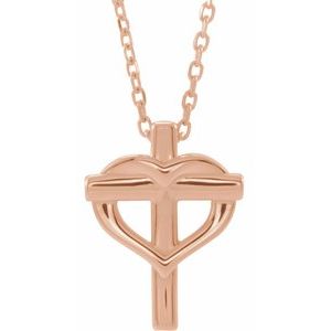 14K Rose Youth Cross with Heart 15" Necklace