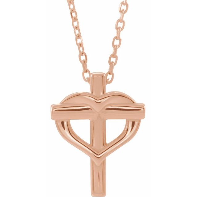 14K Rose Youth Cross with Heart 15
