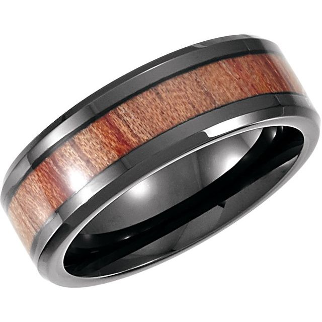 Black PVD Cobalt 8 mm Casted Band With Wood Inlay Size 10