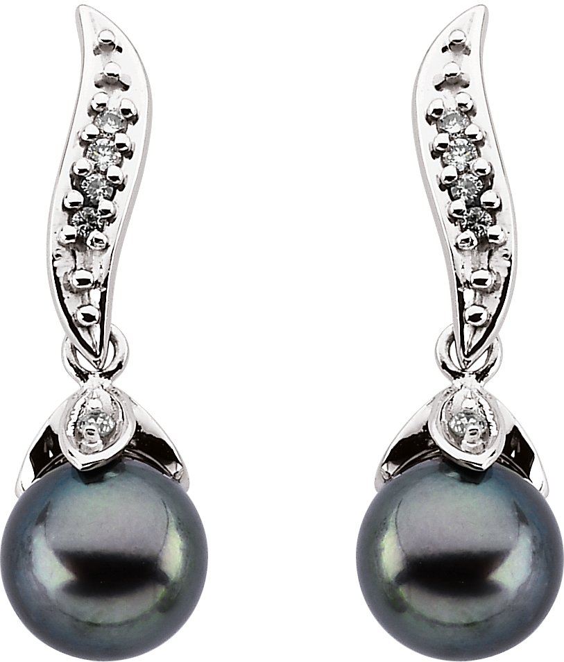 Alternative view of Cultured Black Akoya Pearl Earrings – 14K White Gold