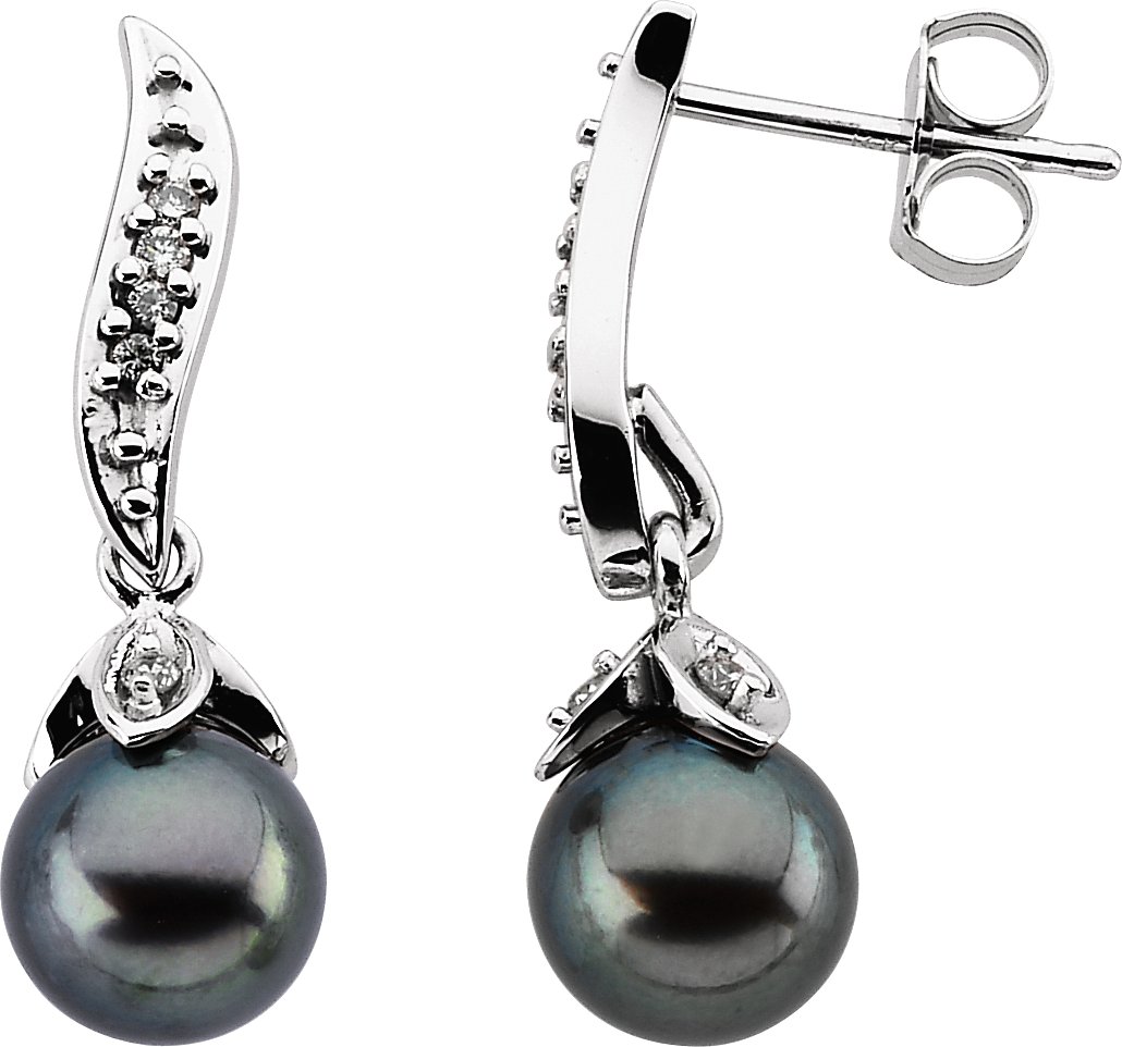 Cultured Black Akoya Pearl Earrings – 14K White Gold