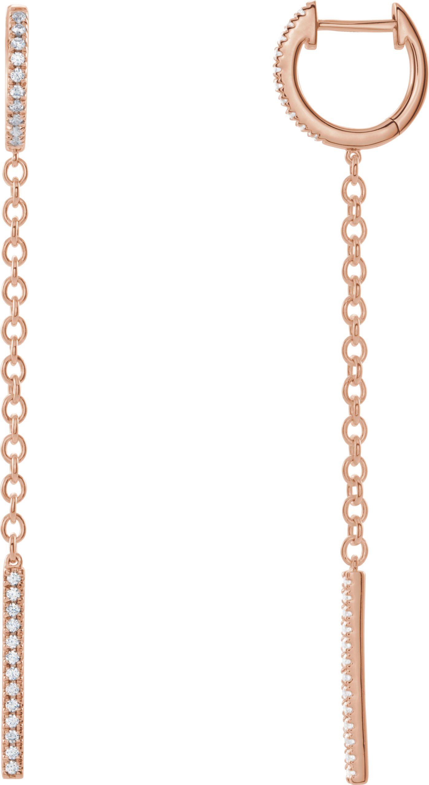 14K Rose 1/4 CTW Diamond Hinged Hoop Chain Earrings 