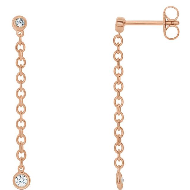 14K Rose  1/5 CTW Natural Diamond Hinged Hoop Chain Earrings