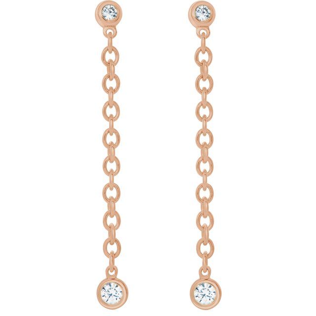 14K Rose 1/5 CTW Diamond Bezel Set Chain Earrings    