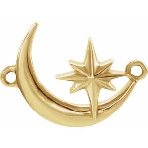 10K Yellow Crescent Moon & Star Necklace Center