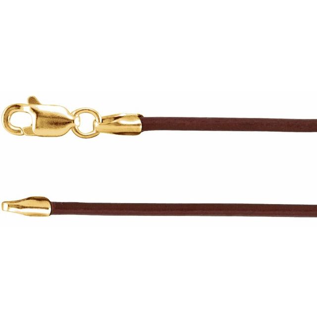 14K Yellow 1.5 mm Brown Leather 16