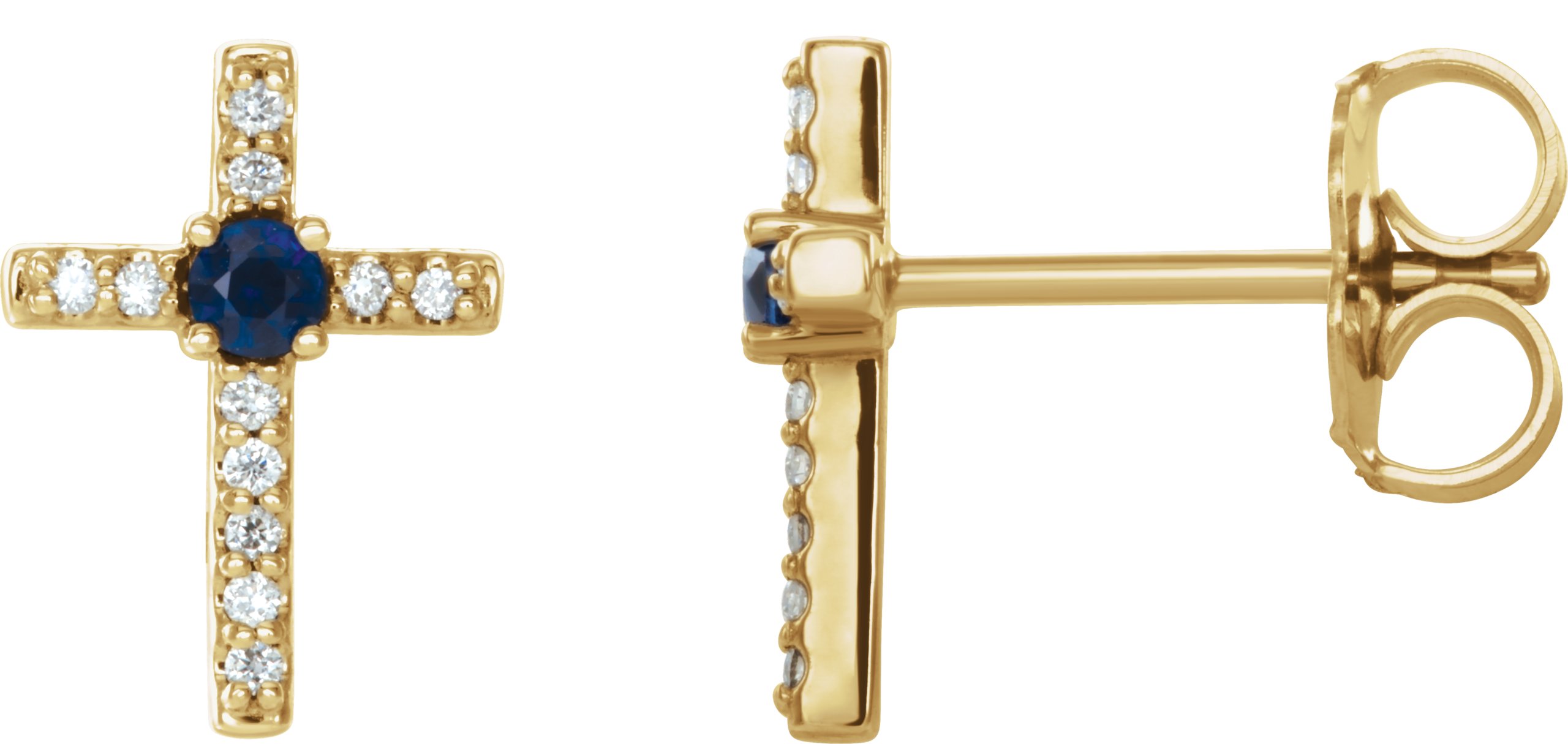 14K Yellow Blue Sapphire & .05 CTW Diamond Cross Earrings